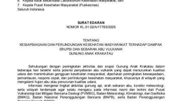 Kemenkes Terbitkan Surat Edaran Kewaspadaan Dampak Kesehatan Erupsi Gunung Anak Krakatau.